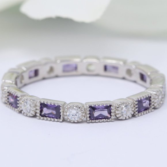 3mm Alternating Amethyst Cubic Zirconia Baguette R - Picture 1 of 3